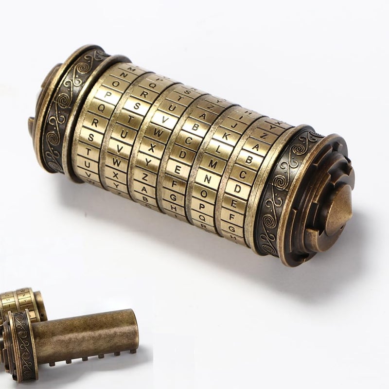 هدية عيد الحب الفريدة من نوعها من Cryptex Da Vinci Code Mini Cryptex Lock Puzzle Boxes مع مقصورات مخفية من المعدن الحقيقي الثقيل هدايا عيد ميلاد جديدة كبيرة بما يكفي لملاحظات النقود الورقية والمجوهرات (برونزية) - Image 1